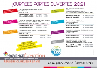 Dates des journées Portes Ouvertes 2021 des lycées Provence Formation
